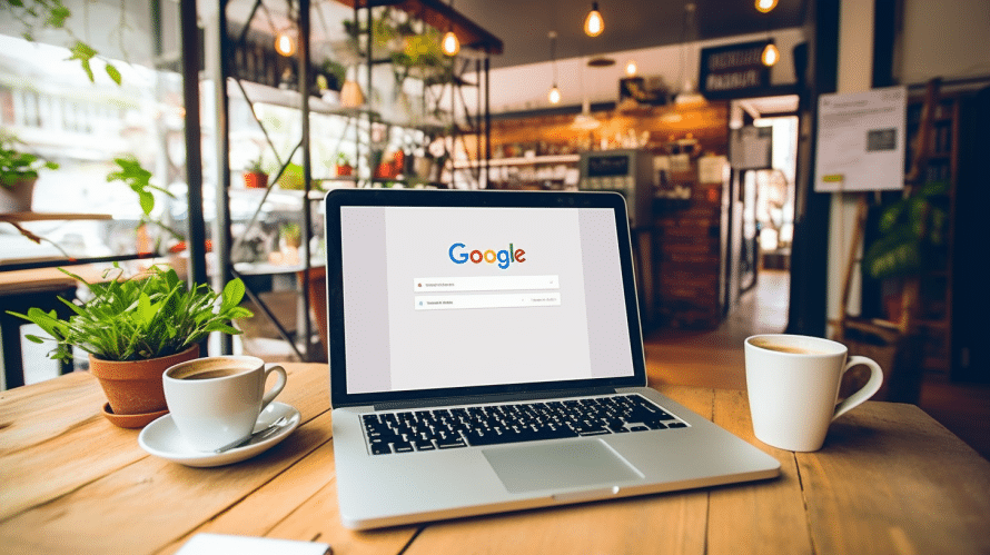 Komputer przenośny na drewnianym stole.